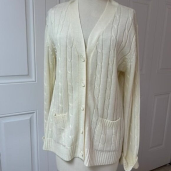 Sears cable knit cardigan cream Grandpa Sweater - Picture 10 of 13